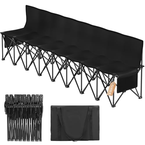 Suteck 8 Seats Soccer Bench Portable Team Bench with 17.3x 17.3 Individual Seats 600D Oxford Fabric & Side Pockets Heavy Duty Outdoor Folding Bench for Sports Camping Patio & Park Events
