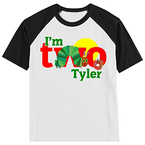 Personalized Caterpillar 2nd Birthday Shirt | Handmade Decorated Shirt | Personalized with Name and Age | Unisex Short Sleeve Raglan T-Shirt | #11322