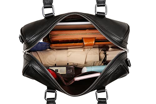 Heshe Genuine Leather Top Handle Handbags For Women Satchel Purses Tote Bags Ladies Designer Shoulder Cross Body Purse(Black) #TOP6