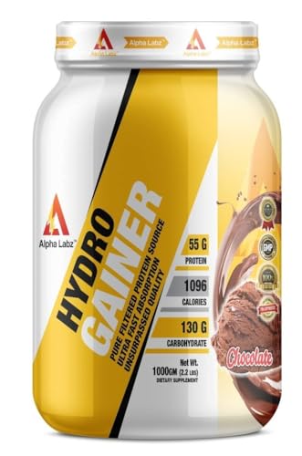Image of Hydro Gainer High Protein & High Carbs Mass Gainer For Muscle Mass Gain | 55g Protein & 1096 Calories | Gain Strength & Size | High Calories Formula with Vitamins & Minerals for Weight Gain | Weight Gainer for Women & Men [Chocolate Flavor, 1kg]