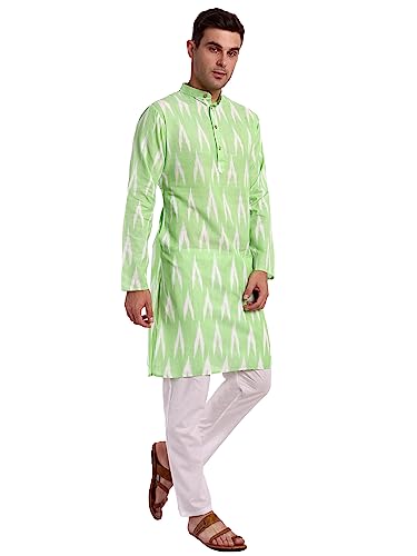 Image of SKAVIJ Men's Pure Cotton Printed Kurta Pajama Set Ikat Design Casual Ethnic Dress