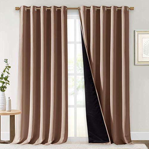 Image of NICETOWN Extra Long Truly Blackout Drapes for Hall and Villa, 100% Blackout Window Curtain Panels with Black Lined for Night Shift Worker, 70-inch Width x 108-inch Length, Cappuccino, 2 Pieces