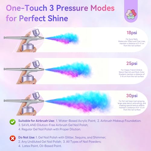 Image of SAVILAND Advanced 30 PSI Airbrush Kit: Purple AirBrush for Nails 0.3s Instant atomization Three-Mode Limitless Nail Art Creativity & Salon-Perfect Instant Color Nail Airbrush Machine for Ombre French