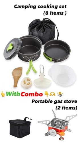Image of BYRM Camping Cookware Mess Kit with Gas Stove for Backpacking Gear - Camping Cooking Set - Camping Pots and Pans Set - Backpacking Stove /Portable Stove Compatible - Camp Kitchen Equipment