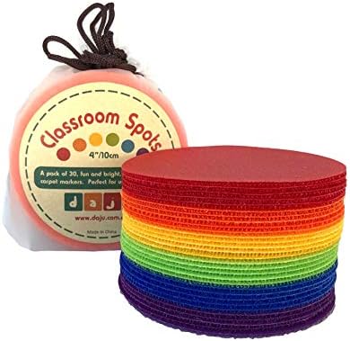 Daju - Spot Markers for Kids - Carpet Floor Dots for Classroom - Pack of 30 Pieces - 6 Color Circles - Small 4” Diameter - Flat, Safe, Non-Slip, Non-Skid - Mark Spaces to Sit or Line Up