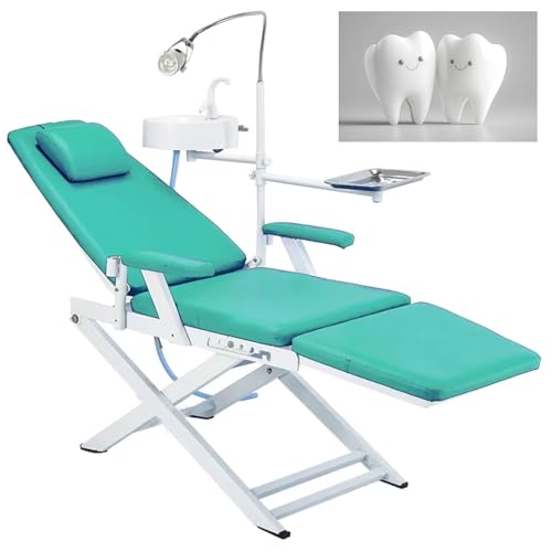 Unidad Dental Sillón Dental Ergonómico Diseño De Patas De Silla De Acero Inoxidable Con Luz LED, Escupidera Y Bandeja Fácil De Montar 3 Colores 220 V(Light green)