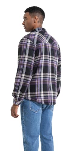 Image of Men's Sherpa Cotton Flannel Shirt Jacket Plaid Button Coat Pocket