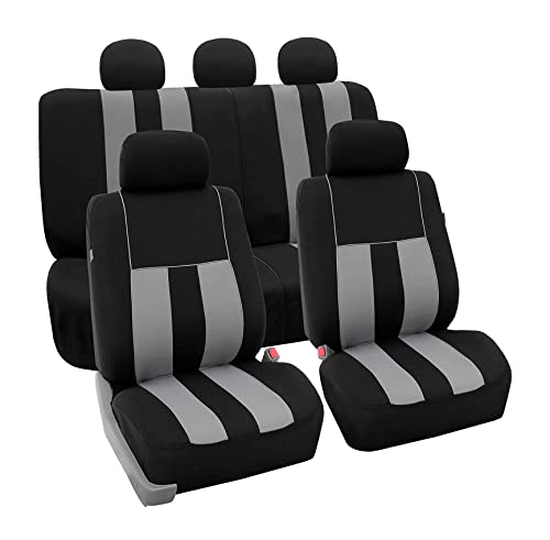 FH Group Car Seat Covers Full Set Gray Cloth - Universal Fit, Automotive Seat Covers, Low Back Front Seat Covers,Airbag Compatible,Split Bench Rear Seat,Car Seat Cover for SUV,Sedan, Van Gray