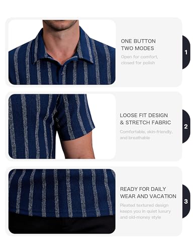 Mens Casual Polo Shirts Short Sleeve Summer Vacation Beach Golf Shirt | Lightweight, Stretchy, Textured, Striped, Golf, Collared, Vintage, Party, Office, Holiday, Wedding, Daily, Business, Fashion miniatura 6
