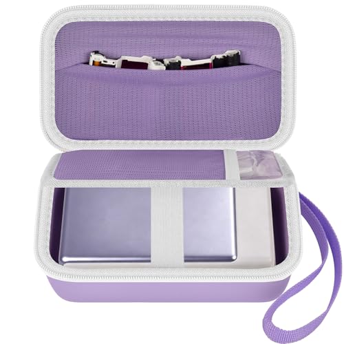 Image of casmilee Photo Printer Carrying Case for Liene Pearl N200 Pro, Lightweight Wireless Storage Bag with Soft Lining & Elastic Straps for Paper and Ink (Purple)