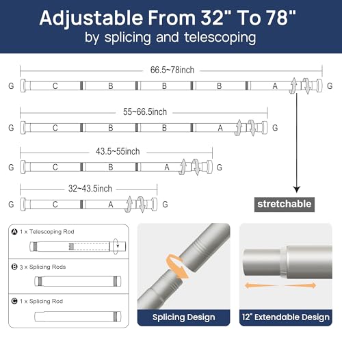 Image of ENJOYBASICS 2 Pack Tension Curtain Rod, 32-78 inch Adjustable, Stable, Nickel