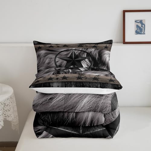 Image of Feelyou Black Western Texas Star Comforter Set Twin Size, Cowboy Bedding Set for Kids Boys Girls Teens Rustic Texas Star Comforter Wild West Cowboy Duvet Set Bed Set 2Pcs