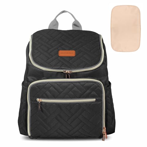 Image of Motherly Diaper Quilted Diaper Bag for Mothers for Travel with Changing Mat - Spacious Diaper Bags for Mom | Baby Bag with Multi-Pocket Design | Maternity Bags for Mother and Baby (Black)