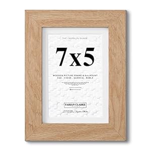 Fabian Clarke London® 7×5 Modern Oak Wooden Picture Photo Frame with White 6×4 Mount to Hang Portrait or Landscape