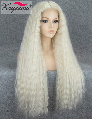 K'ryssma Light Blonde Synthetic Lace Front Wig Platinum Blonde Long Wavy Synthetic Wigs Natural Wavy Lace Wigs for Women Heat Resistant 24 inches