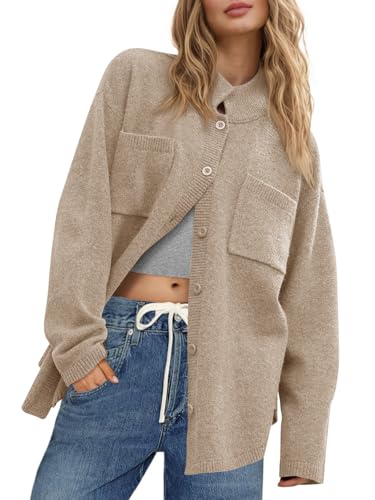 Image of Saodimallsu Womens Collared Cardigans Button Down Fall Sweater Jackets Oversized Casual Long Sleeve Knit Shirts