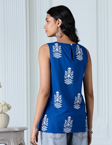 Image of Amazon Brand - Myx Women's Cotton Printed Sleeveless Short Kurti (Available in Plus Sizes)