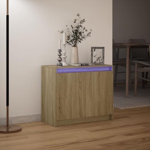 Mueble buffet duradero Sonoma de roble con iluminación LED RGB ajustable 6