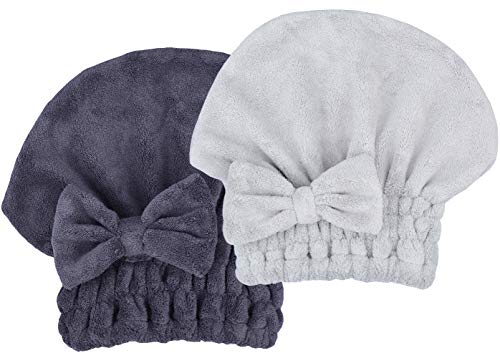 MAYOUTH Microfiber Hair Drying Towels Head wrap with Bow-Knot Shower Cap Hair Turban hairWrap Bath Cap for Curly Long & Wet Hair Gift for Women