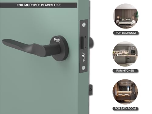 Image of GLOXY Brass Door Locks for Bathroom, Pull Handle Door Lock for Balcony, Store Room Mortise Keyless Handle Set with Brass Baby Latch for Home | Black Finish (2 Years Warranty, Pack of 1)