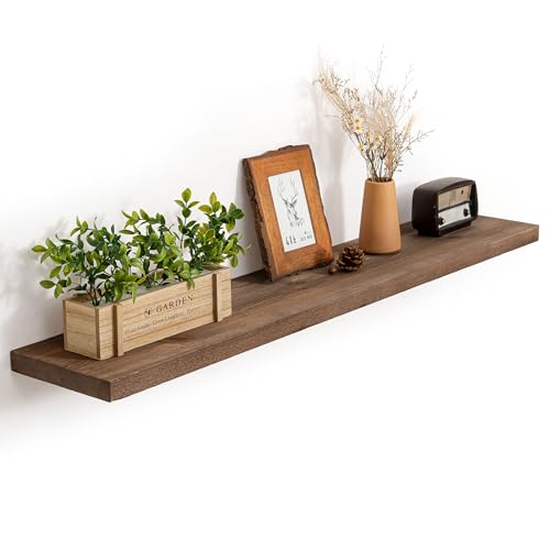 Image of Marsmiles 48 Inch Floating Shelf | 9.3 Inch Deep Dark Wood Wall Shelf Set of 1 | Rustic Reclaimed Wood Shelves for Room Wall | Farmhouse Floating Shelves for Living Room Bathroom