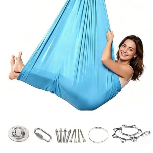 Aerial Yoga Hängematte Indoor&Outdoor Ultraleicht, 200kg Tragkraft Yoga-Schaukel Hammock (280x150cm), Schaukel-Hängematte für Garten, Indoor, Balkon,Terrasse (Blau)