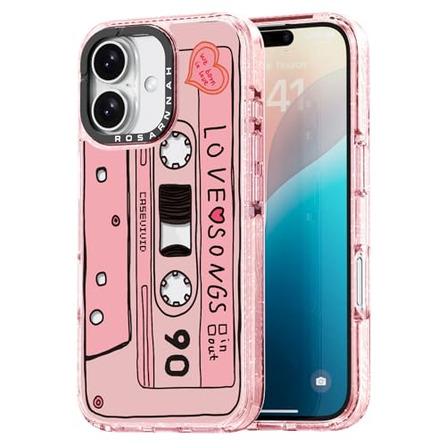 Coque iPhone 16 motif cassette rose pailleté Rosarnnah antichoc