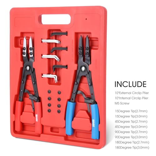 Image of DNA MOTORING 2pc 10 in Heavy Duty Multi Angle Internal External Spring Ratchet Circlip Plier For Ring Remover Retaining Snap Ring Plier Set, W /Case, Tools-00533