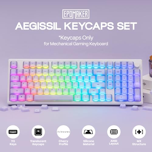 Image of EPOMAKER AegisSil Keycap Set, Silicone Material, Cherry Profile, 113 Keys, 65% /75% /96% /Full Size, Custom Keyboard Keycaps Set for Cherry MX, Kailh, Outemu, Gateron Mechanical Gaming Keyboard (Purple)