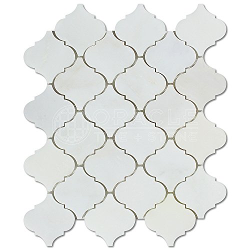 Oriental White (Eastern White) Marble Lantern Arabesque Mosaic Tile, Polished