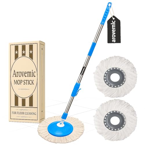 Image of Premium Blue Heavy Duty Spin Mop Stick Rod | Adjustable Stainless Steel Replacement Mop Handle for Home Floor Cleaning (2 Head) (5 Year Warranty)