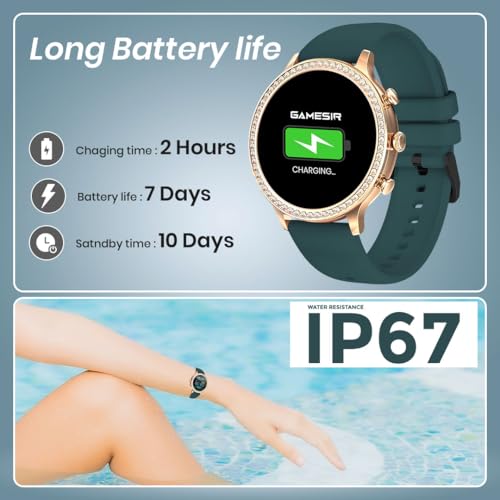 Image of GAMESIR Newest & Luxury Round Dial GEN 12 Smart Watch Golden Chain 1.69 inch AMOLED Display with High Resolutions Bluetooth Calling Multiple Watch Faces & Sports Mode Smartwatch for Women & Men (Green)