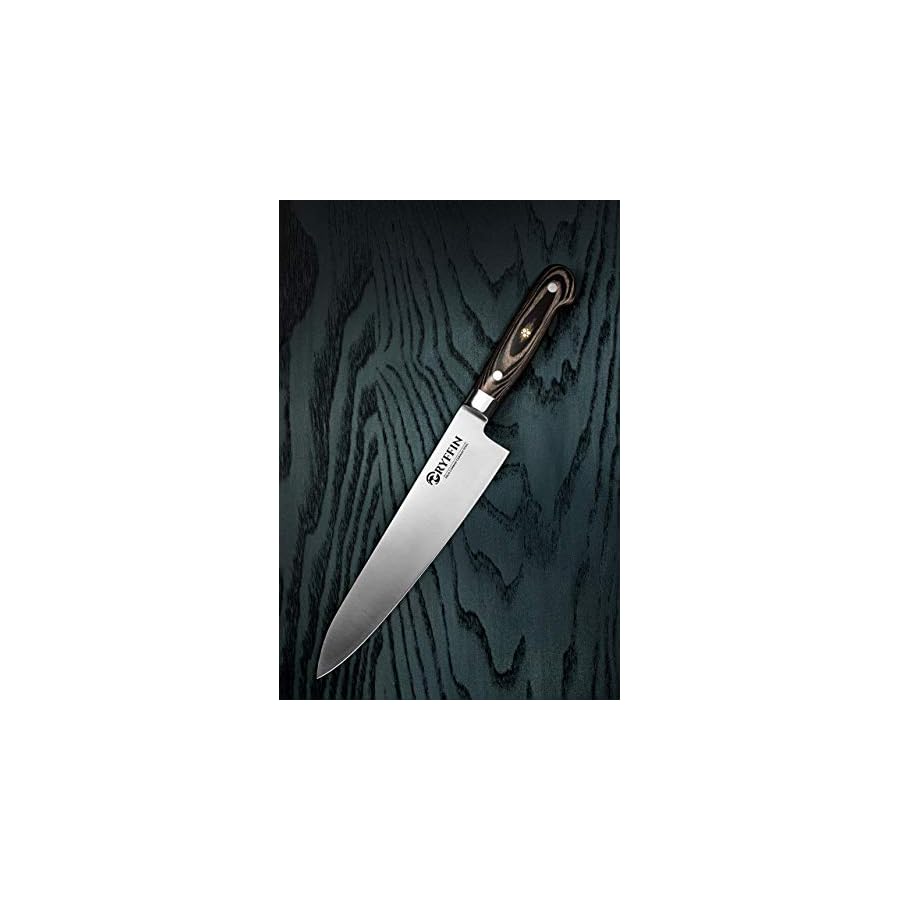 Gryffin Chef Knife 8 inch High Carbon German Steel Full tang for Kitchen with ergonomic pakkawood handle ultra sharp blade edge