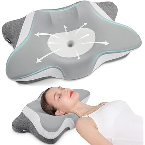 DONAMA Cervical Neck Pillow for Sleeping, Ergonomic Memory Foam Pillows with Built-in/Removable Small Neck Support Pillow, Contour Bed Pillows for Side Back Stomach Sleepers with Cooling Pillowcase Cover