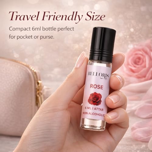 Image of Rose Attar 6ml | Pure Gulab Ittar | Long Lasting Non-Alcoholic Perfume Oil | Roll-On Fragrance for Men & Women | Floral Natural Attar for Pooja & Meditation Eid, Ramadan Gifts, Non Alcoholic & Vegan Fragrances