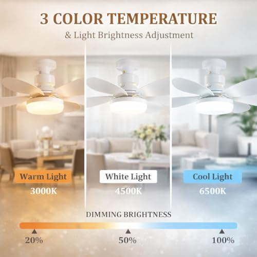 Image of Gesto Portable Ceiling Fan with LED Light | B22 Plug & Play Fan Light with Remote | 3 Speed Fan | 3 Color Light (3000K /4500K /6500K) | Ideal for Bathroom, Kitchen, Bedroom, Pooja Room, Small Office
