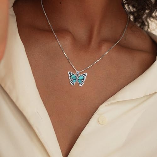 Genuine Turquoise Butterfly Pendant Necklace, Sterling Silver Vintage Native American Western Jewelry Birthdays Gift for Women4