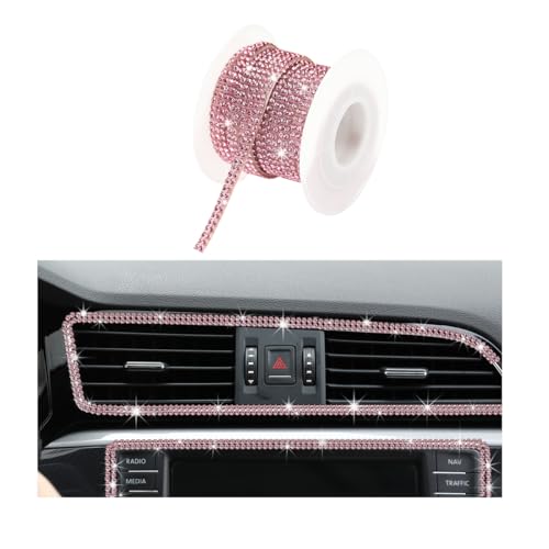 Image of Ohleats Bling Car Trim Self Adhesive, 16.4 Ft Auto Interior Exterior Crystal Rhinestone Decoration Strip Decal, Glitter Trim Strips Line Molding for Dashboard, Car Accessories (Pink)