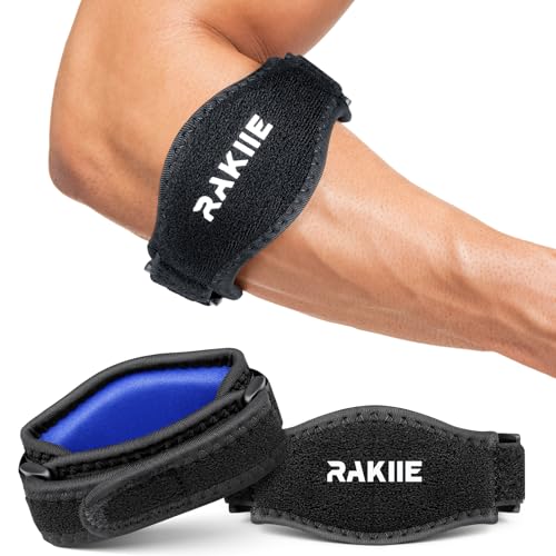 Image of Rakiie Tennis Elbow Brace 2 Pack, Comfortable Tendonitis Elbow Brace with Freely Adjustable Straps, High Durability Golfers Elbow Brace for Men Women, Arm Strap for Tendonitis, Dark Blue