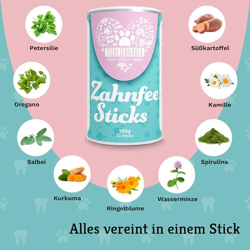 TIERLIEBHABER – Zahnfee Dental Sticks Hund Zahnsteinentferner – Hundeleckerlies zur Hunde Zahnpflege – Von Tierärzten entwickelt – Gegen Mundgeruch & Zahnbelag – 13 Natürliche Dental Kaustangen Hund
