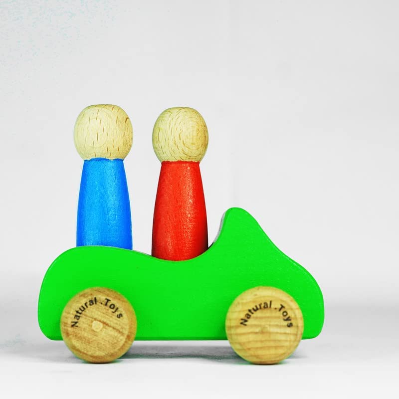 Natural.Toys Car Toys (Green Car Double Peg Dolls)