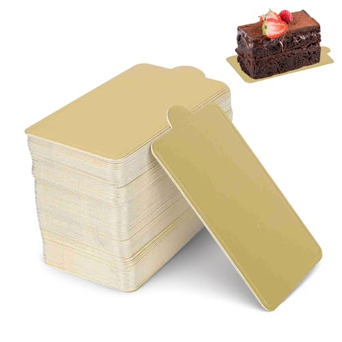 100 Pièces Supports à Gâteau en Carton, Planches Gâteaux à la Mousse10*6 cm Rectangulaire Plateaux gâteaux Jetables Carton Réversible Doré Socle Gâteau Parfaites pour Tartes Salées ou Petits Fours ﻿