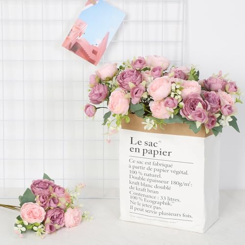 Peonies Artificial Flowers, Fake Flowers Pink Peonies Faux Flowers Vintage Artificial Silk Flower Peonies Bouquets Floral Arrangements Home Wedding Party Coffee Table Decor (Mixed  image 8