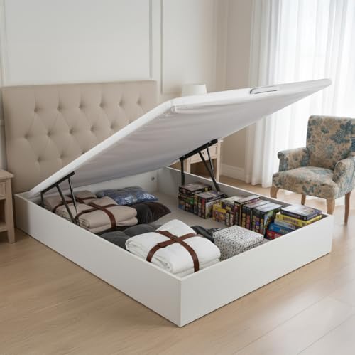 ROYAL SLEEP Canapé Abatible de Madera | 150x190 | Montaje y Retirada de Usado Incluido | Gran Capacidad | Tapa 3D Transpirable | 32 cm | Color Blanco | Space Bed