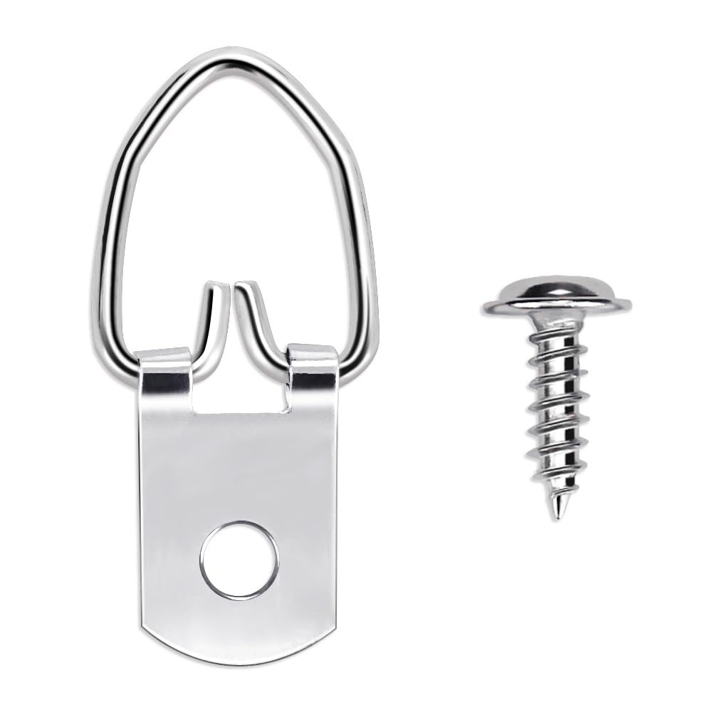 D Ring Picture Hangers with Screws, Small D Hooks for Hanging Frames, Mirrors, Canvas Art, Signs and Paintings (20 Pack)