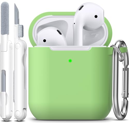 Image of AirPods Case Cover with Keychain, Full Protective Silicone AirPods Accessories Skin Cover for Women Girl with Apple AirPods Wireless Charging Case,Front LED Visible-Avocado