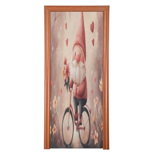 FLildon Valentine's Day Gnome Riding Heart Road Door Cover Decoration, Party Accessory Porch Decor for Festive Ornament Room Door Covers 35 x 79 Inch