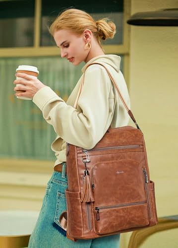 Image of Shrrie Vegan Leather Laptop Backpack for Women 15.6 inch Work Backpack Fashion Travel Backpack Purse for Business College