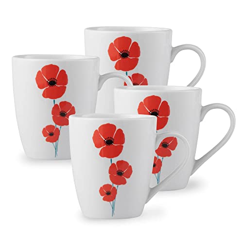 Lewis's Lot de 4 tasses à café en porcelaine de qualité professionnelle Motif coquelicot