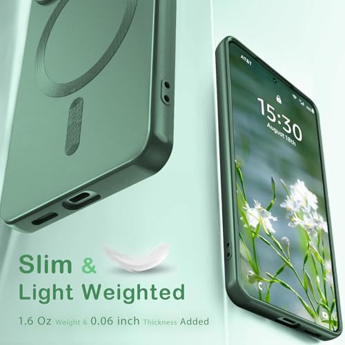 Image of DIZORO Samsung A56 5g Case, Compatible with Mag Safe Back Cover, Matte Luxury Metallic Luster Flexible TPU Wireless Charging Shockproof Case with Camera Protector Lens (Green)